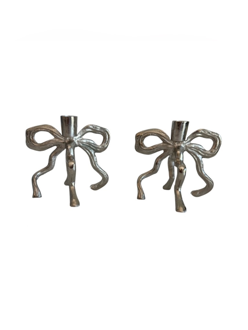 Like New MudPie Silver Bow Decorative Candle Holders